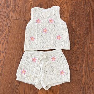 Zara Cream crochet Set with Pink Floral Accents